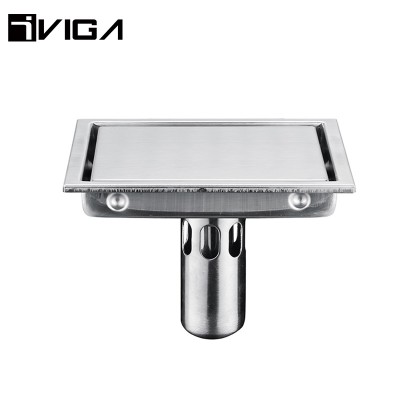 Square Bathroom Shower Drains Silver Tone Stainless Steel Brush Nickel Floor Drain And Drainage Channel In China